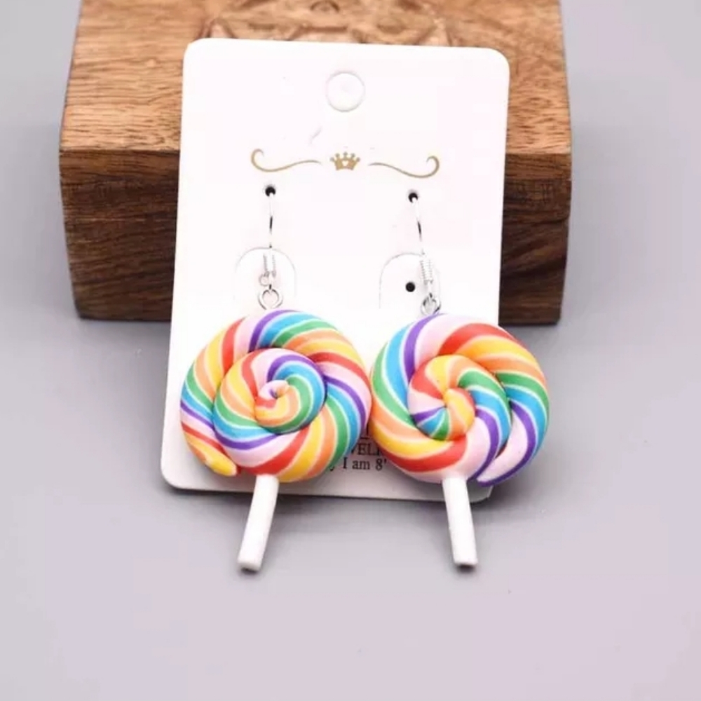 Cute candy rainbow lollipop earrings